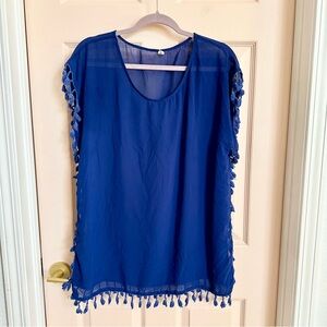 Blue semi sheer swim cover up